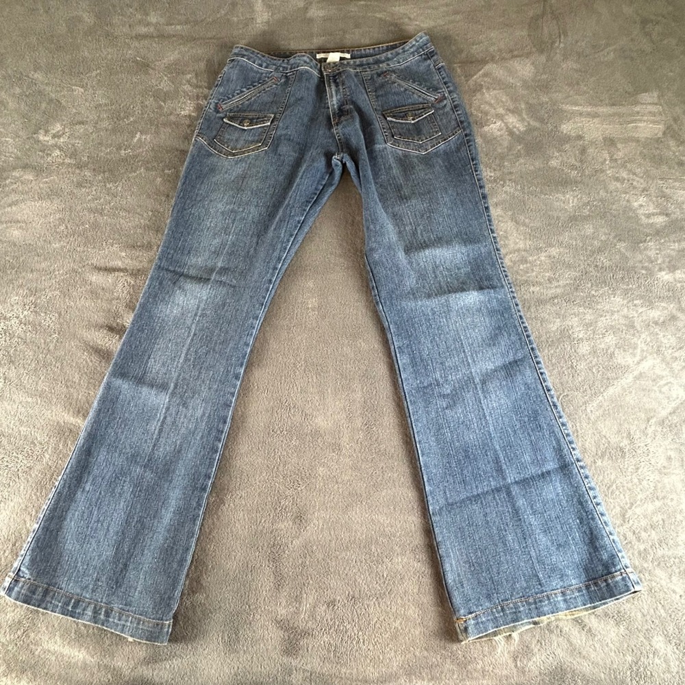 Adolfo Jeans Vintage Women 12 Blue Flare Leg Y2K Denim Faux Back Pockets Medium